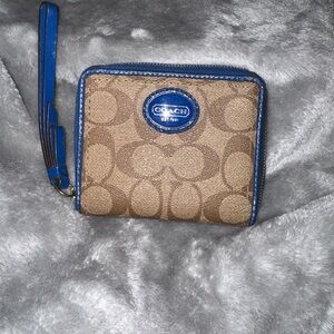 Coach Beige and Blue Wristlet Wallet